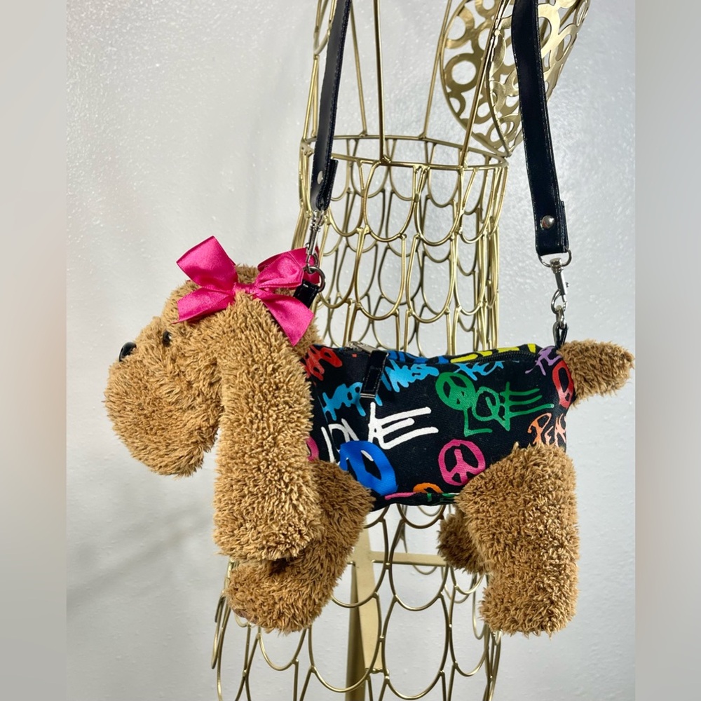 Puppy 😍 Purse Brown and Black with Multi-Color Graffiti Peace-Love-Happiness